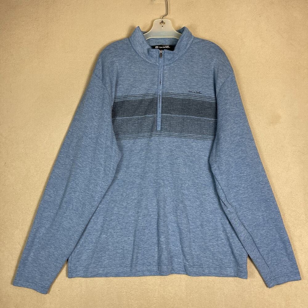 Travis Mathew Sweater Mens XXL Blue Golf 1/4 Zip Mock Neck Knit Pullover‎ Preppy